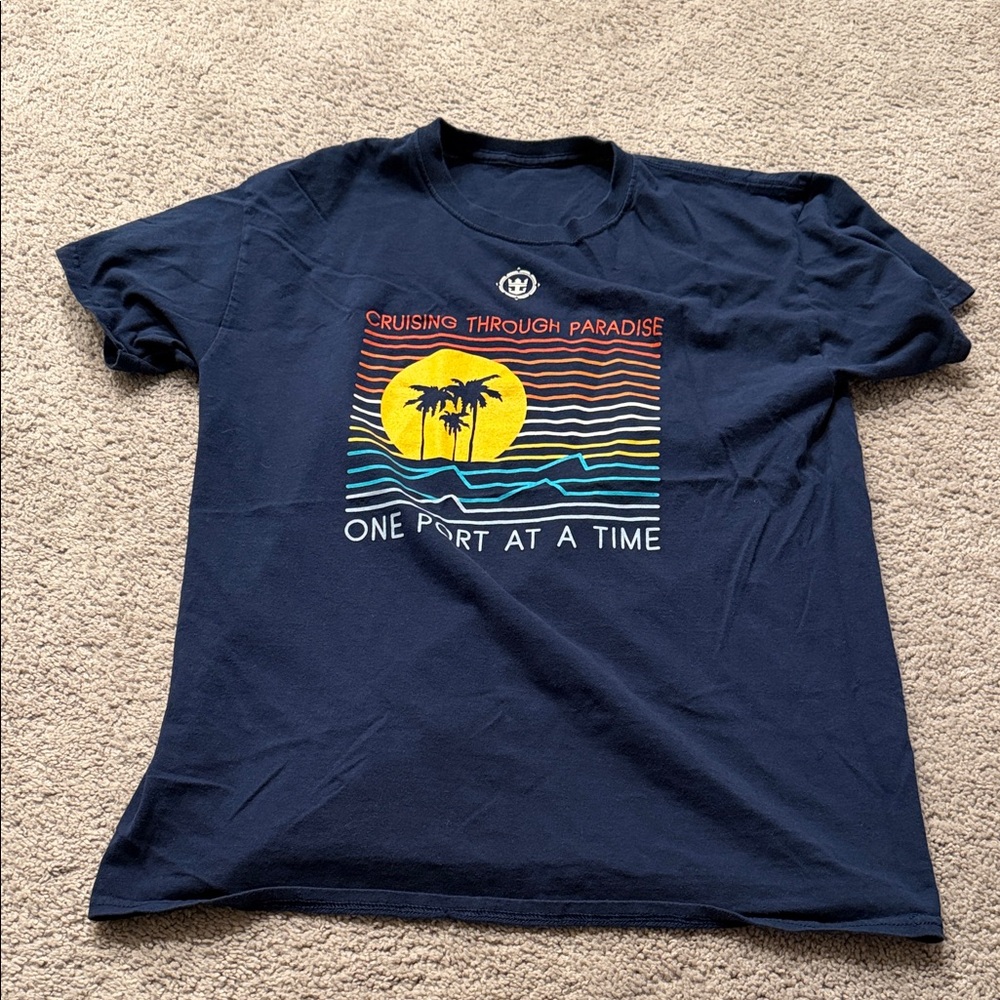 Navy Graphic Tee - Cruising Through Paradise